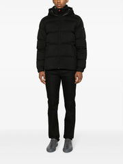 logo-patch quilted hooded jacket