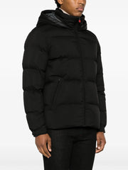 logo-patch quilted hooded jacket