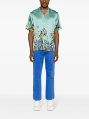 Botanical camp-collar satin shirt