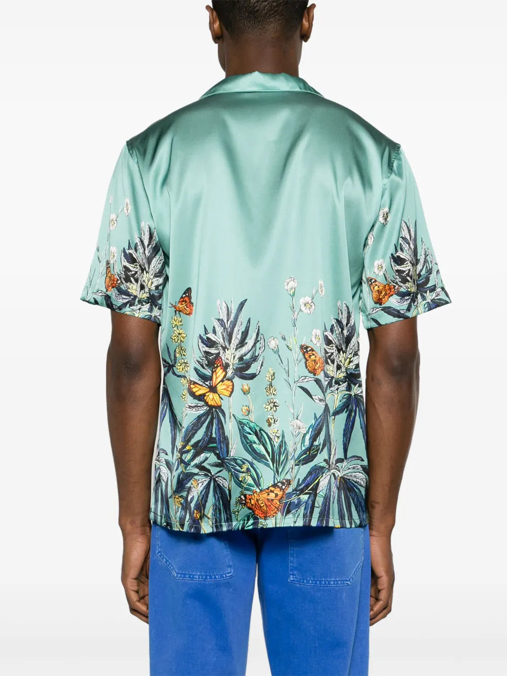 Botanical camp-collar satin shirt