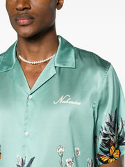 Botanical camp-collar satin shirt