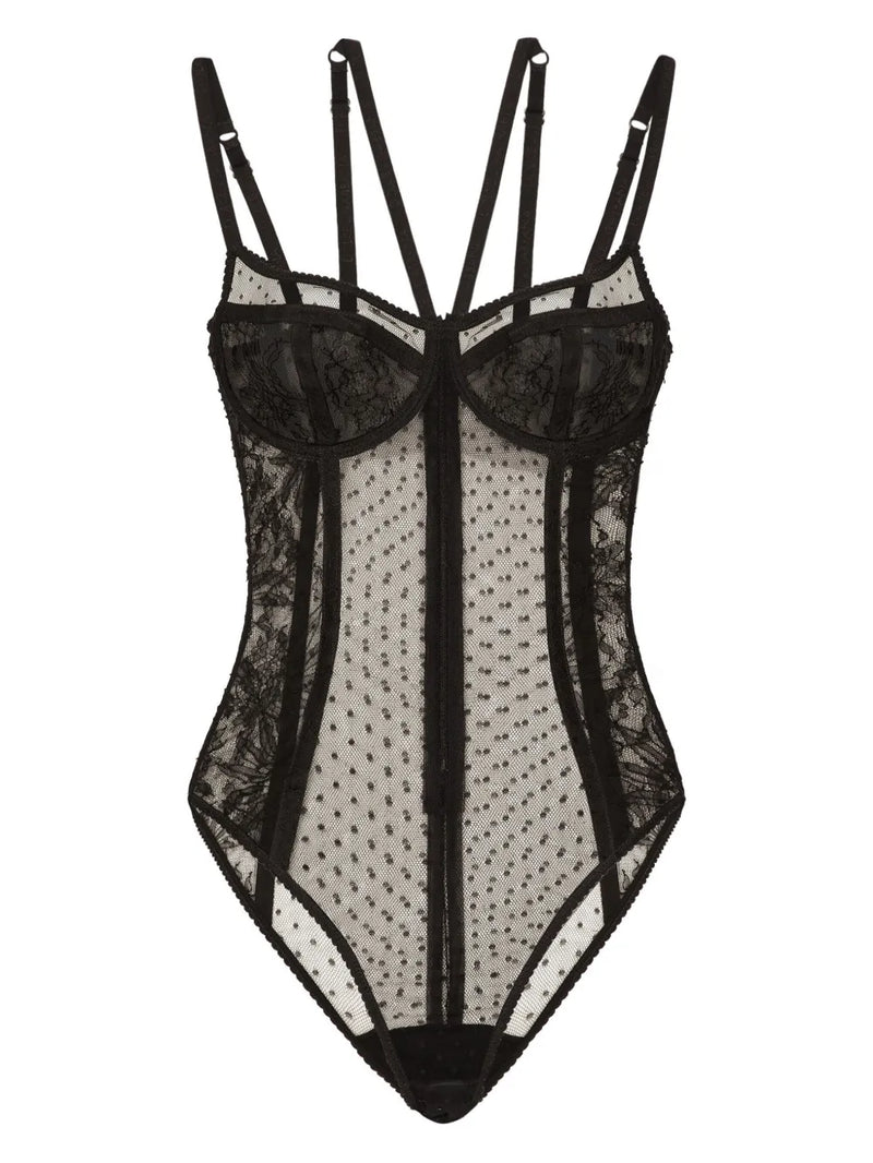 floral-lace semi-sheer bodysuit