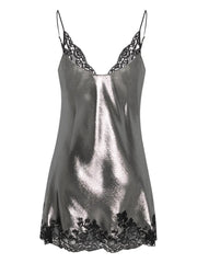 lace-trim lurex slip dress