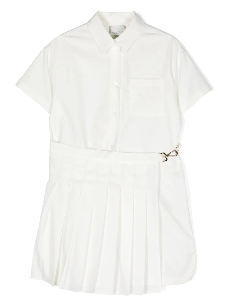 pleat-detail cotton shirtdress