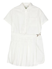pleat-detail cotton shirtdress