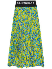 floral-print pleated midi skirt