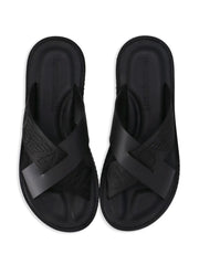 logo-strap leather sandals