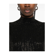 Plain-knit Virgin Wool-blend Sleeveless Dress with All-over Rhinestones