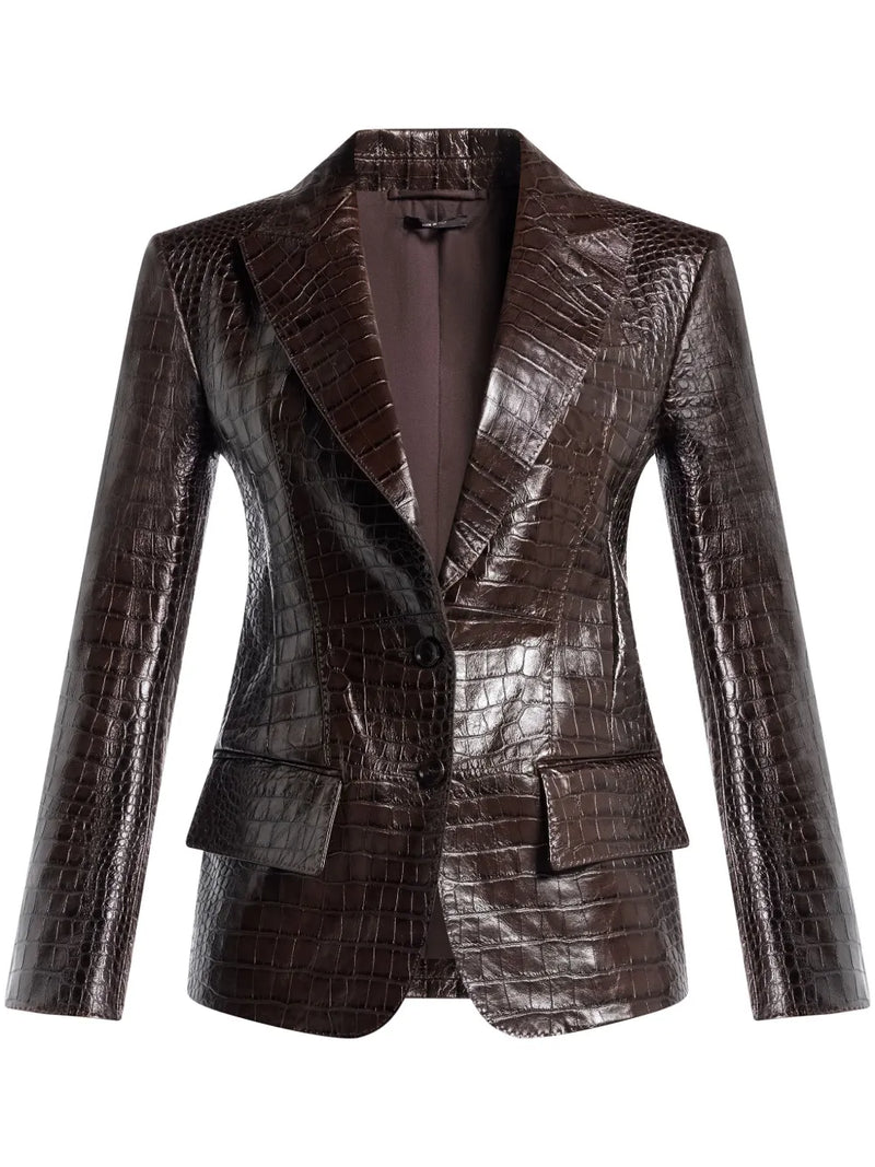 snakeskin-effect leather blazer