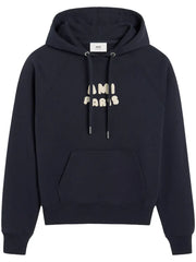 AMI Paris logo-print Hoodie navy blue