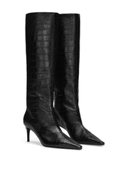 crocodile-embossed leather boots