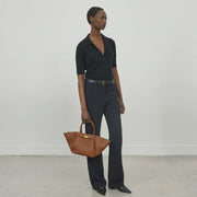 DeMellier The Midi New York tan small grain ecru stitching