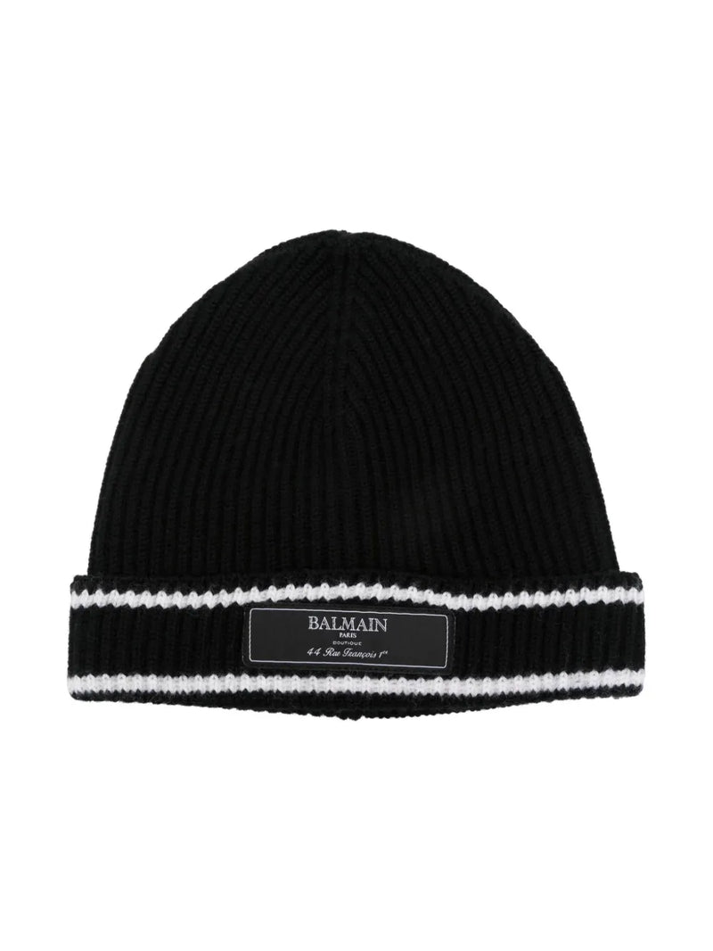 logo-patch ribbed beanie