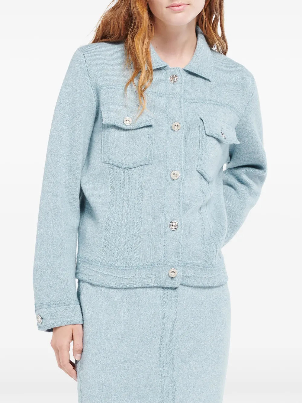 contrast-stitching denim-effect jacket