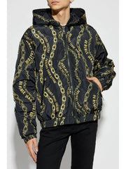 reversible chain-print hooded jacket