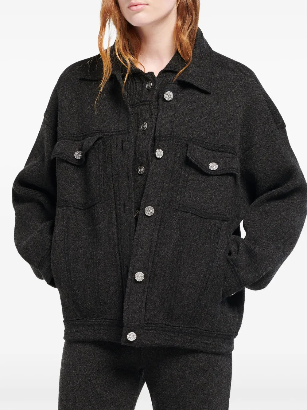 contrast-stitching denim-effect jacket