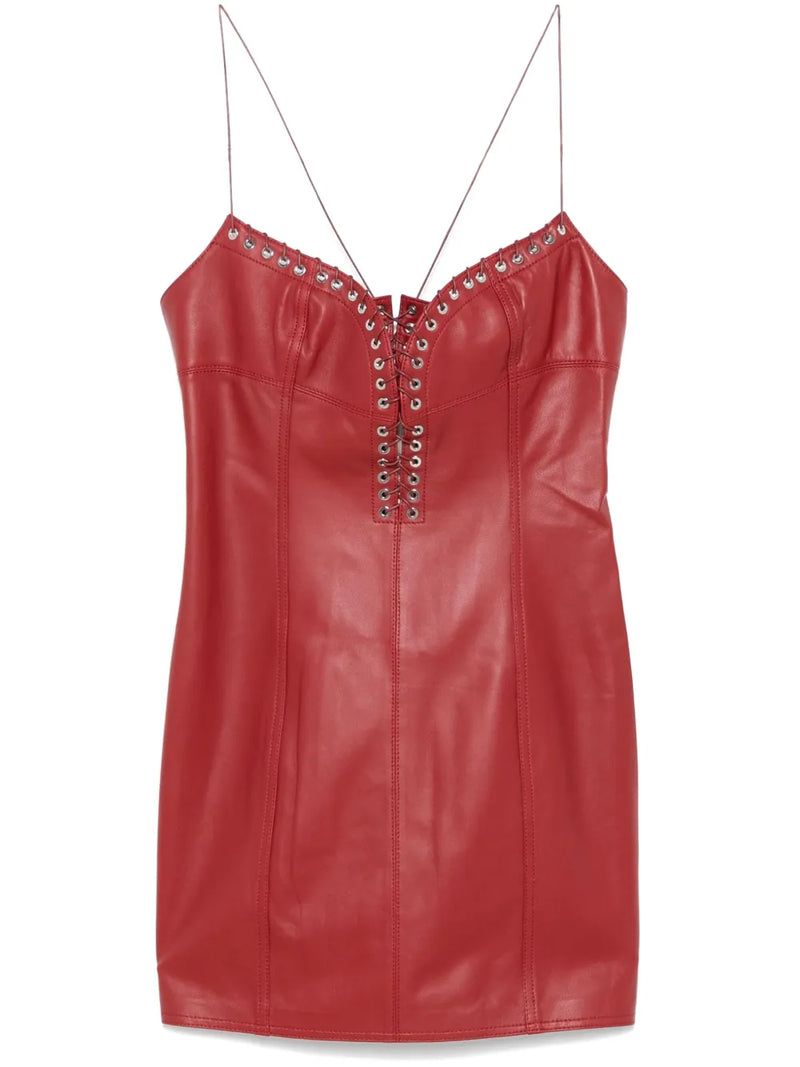 Cleavage leather mini dress