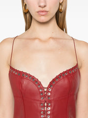 Cleavage leather mini dress
