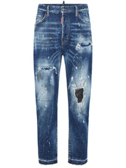 distressed stretch-cotton jeans