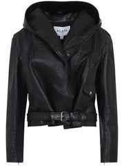 hooded leather biker jacket
