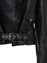 hooded leather biker jacket