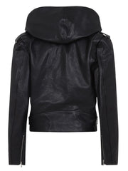 hooded leather biker jacket