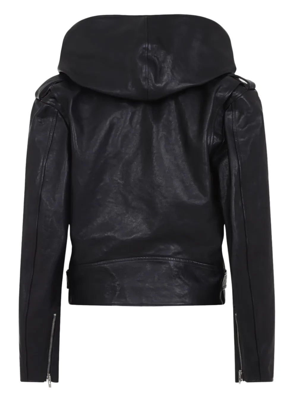 hooded leather biker jacket