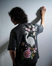 Bloomed Tee - Black Pigment Washed Oversized T-shirt
