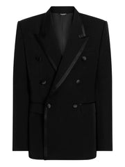 double-breasted satin-trim suit jacket