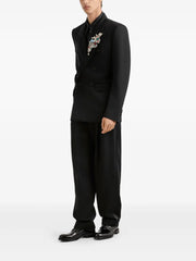 double-breasted satin-trim suit jacket