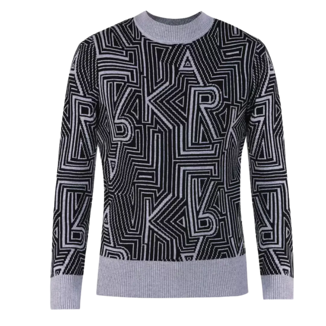 Karl Lagerfeld Men Grey Up Down Geo Pattern Knitted Sweater