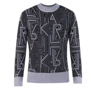 Karl Lagerfeld Men Grey Up Down Geo Pattern Knitted Sweater