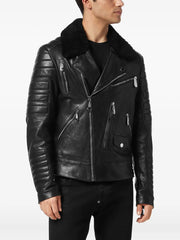 shearling-collared biker jacket
