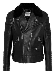 shearling-collared biker jacket