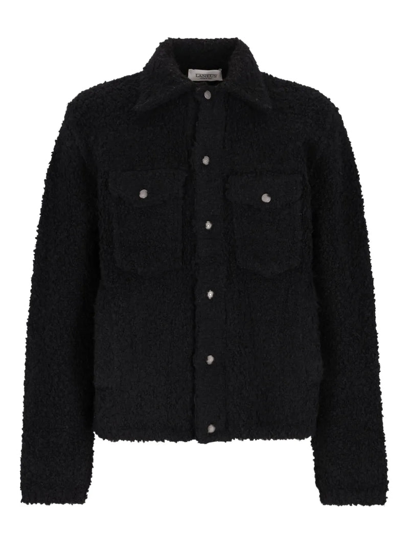 textured button-fastening shirt jacket