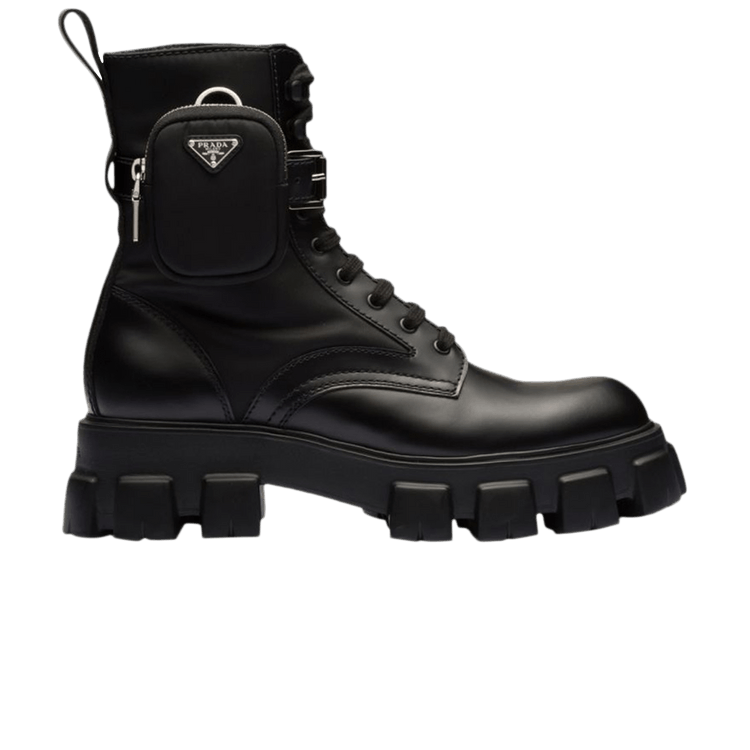 Prada Monolith Brushed Leather and Nylon Boot Black