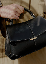 Polene Mokki Mini Textured Black with Ecru Stitching