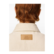 Ivory White Cotton Corduroy Side Slit Overshirt
