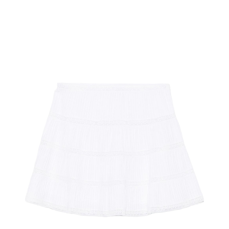 Mini Skirt with Embroidered Trims in Batiste Cotton