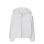 White Zip Hoodie With Check Trims