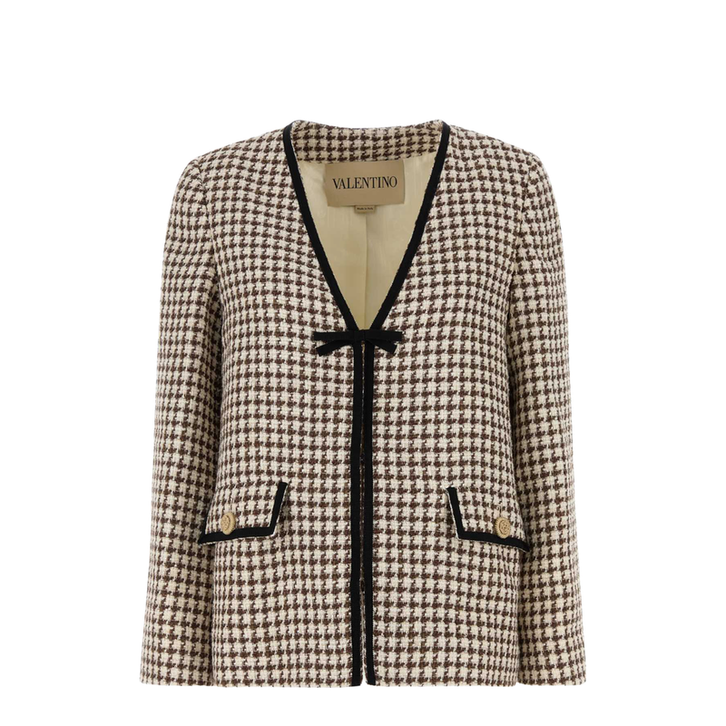 Pied De Poule Light Cotton Tweed Jacket - Cream