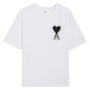 Ami Paris Pure Cotton Heart Embroidered Couple Unisex White T-Shirt