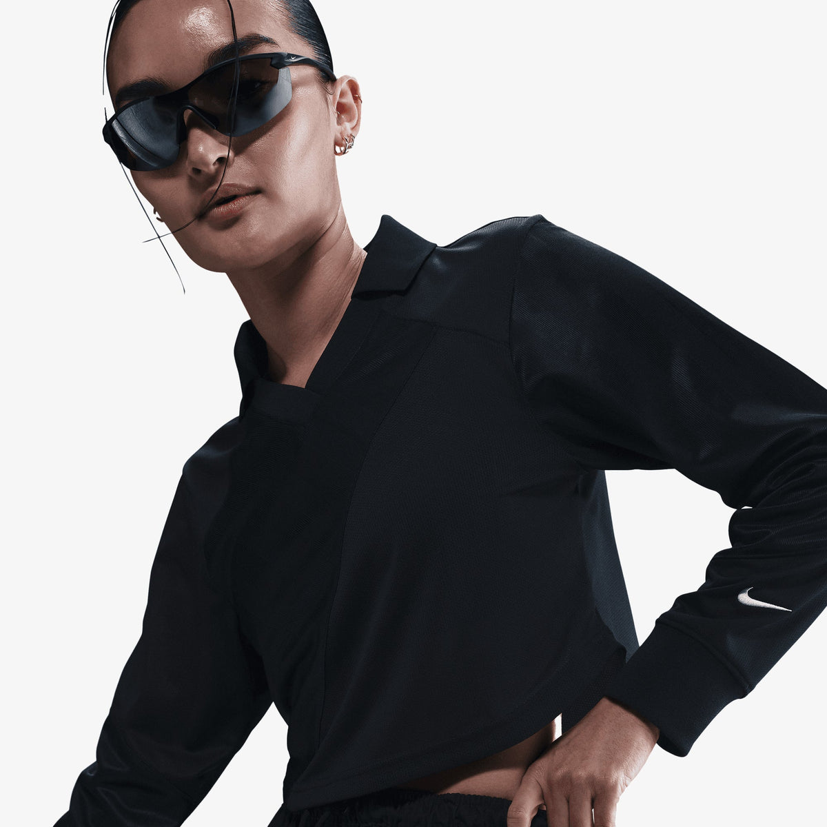 NIKE SPORTSWEAR LONG-SLEEVE CROPPED JERSEY { BLACK/BLACK/SAIL