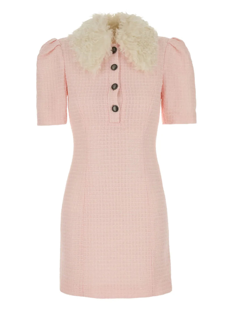 button-up dress with faux fur collar