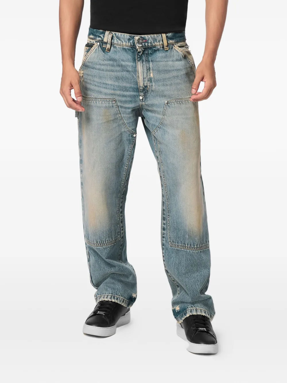 double-pocket distressed jeans
