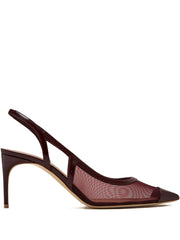 mesh-panelled pointed-toe slingback pumps