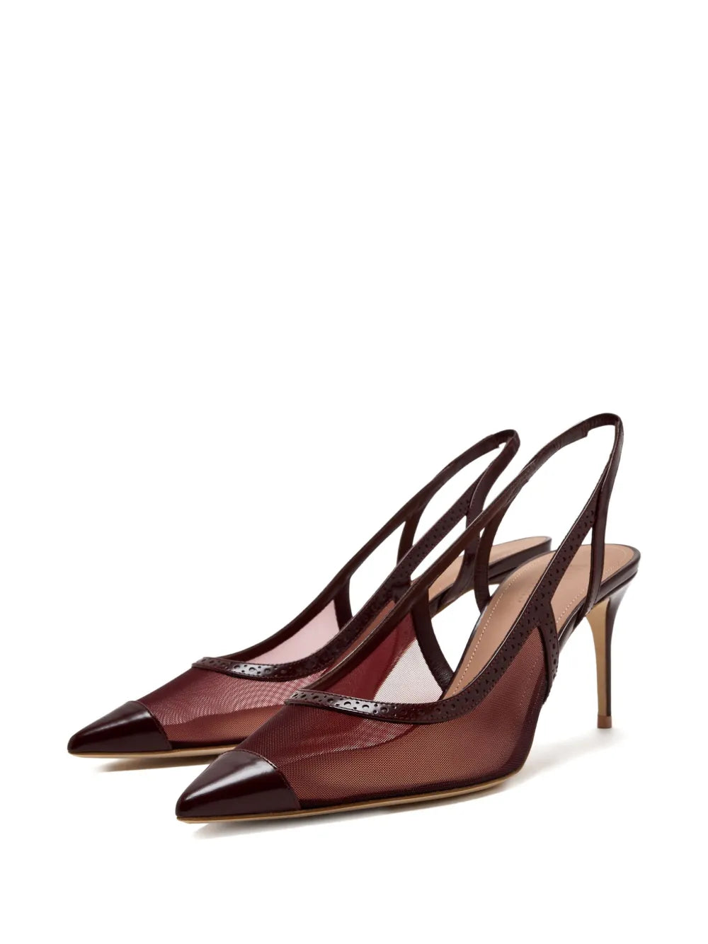 mesh-panelled pointed-toe slingback pumps