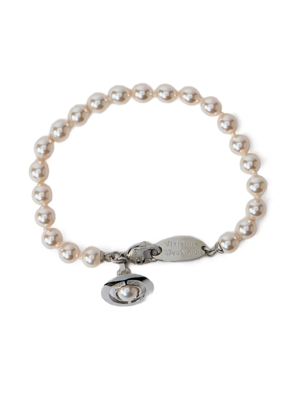Orb-plaque pearl bracelet