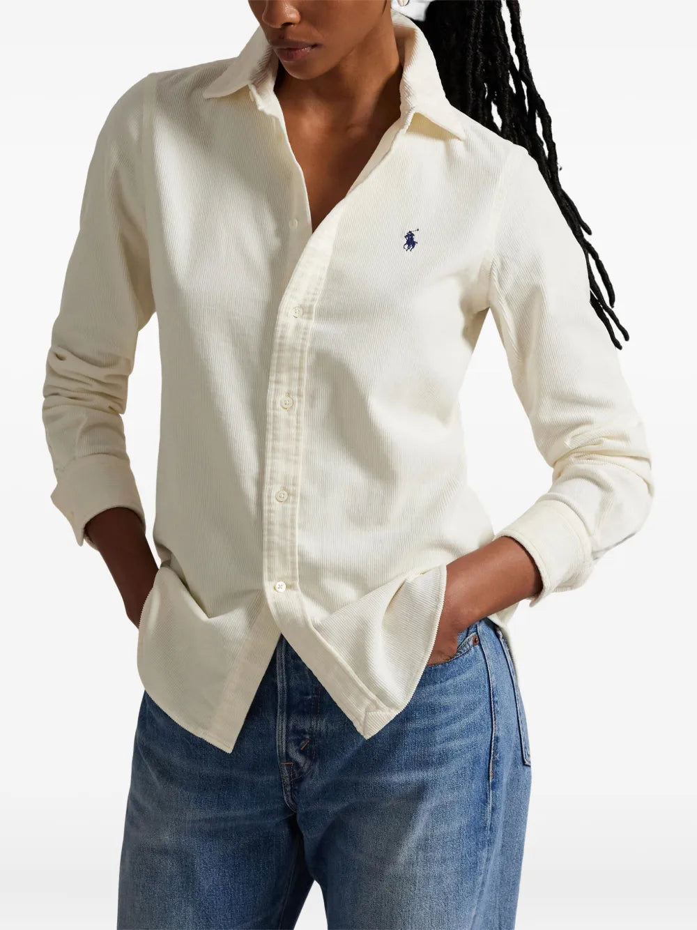 corduroy long-sleeve collared shirt