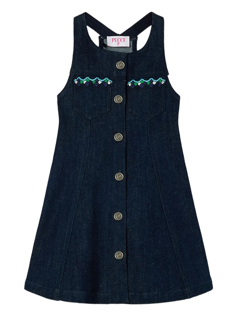 embroidered pocket denim dress